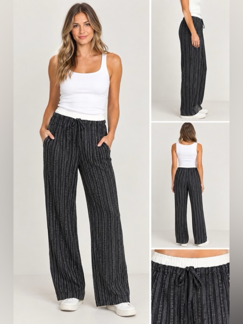 Womens Rewash Striped Wide-Leg Pants Black White Size Medium M NWT